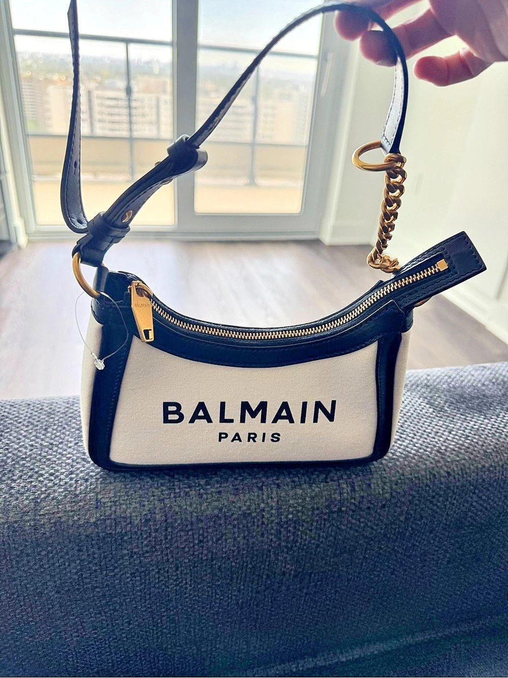 Balmain B-Army Canvas and Leather Shoulder Bag Crossbody Bag in Black & White